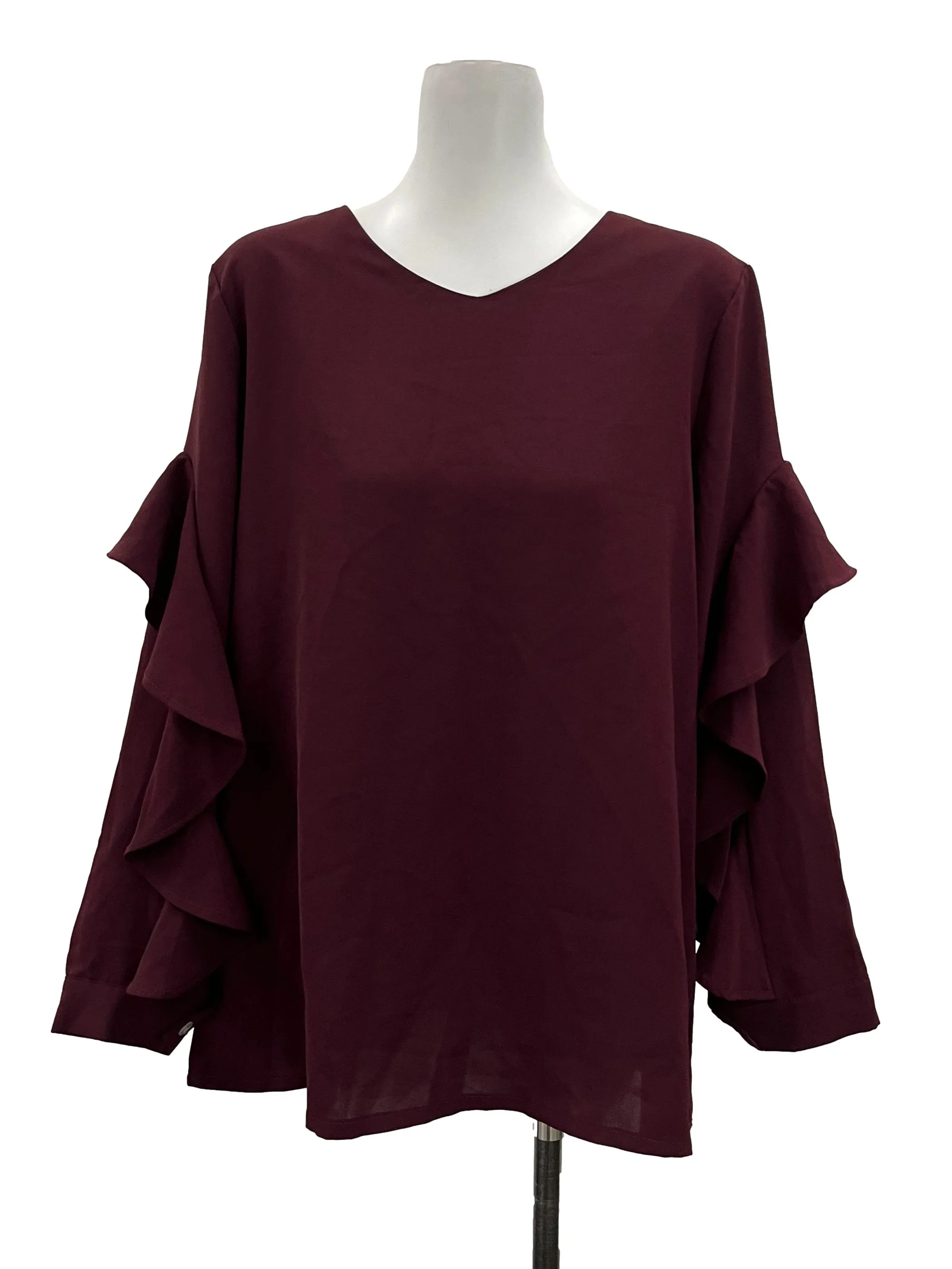 Burgundy Flared Sleeve Blouse