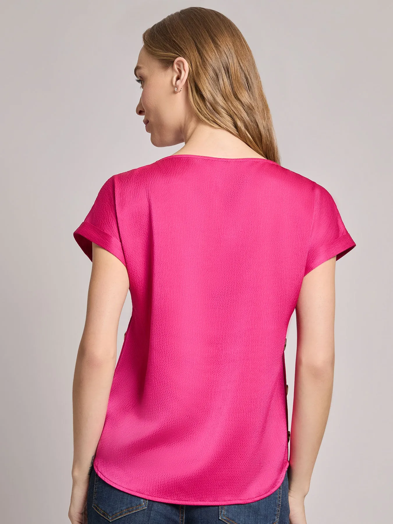 Button Detail Blouse, Hammered Satin