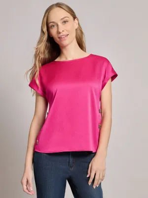 Button Detail Blouse, Hammered Satin