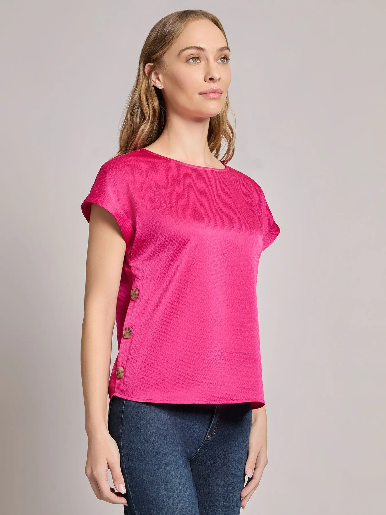 Button Detail Blouse, Hammered Satin