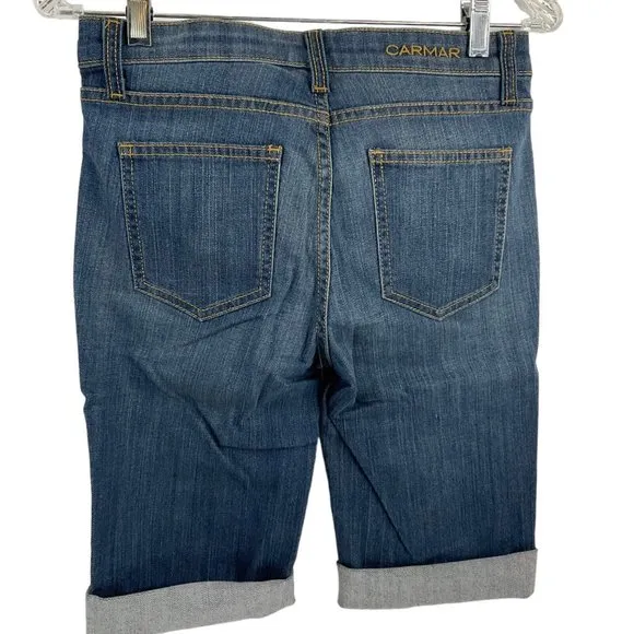 Carmar Shorts Womens Sz 25 Denim Bermuda Med Wash Button Stretch Mid Rs $219 Nwt