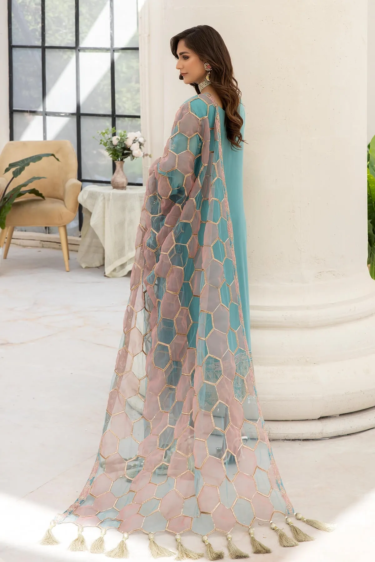 Chiffon Blue Kameez Trouser Pakistani Wedding Dress