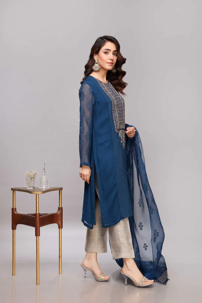 Chiffon Pakistani Party Dress in Kameez Trouser Style