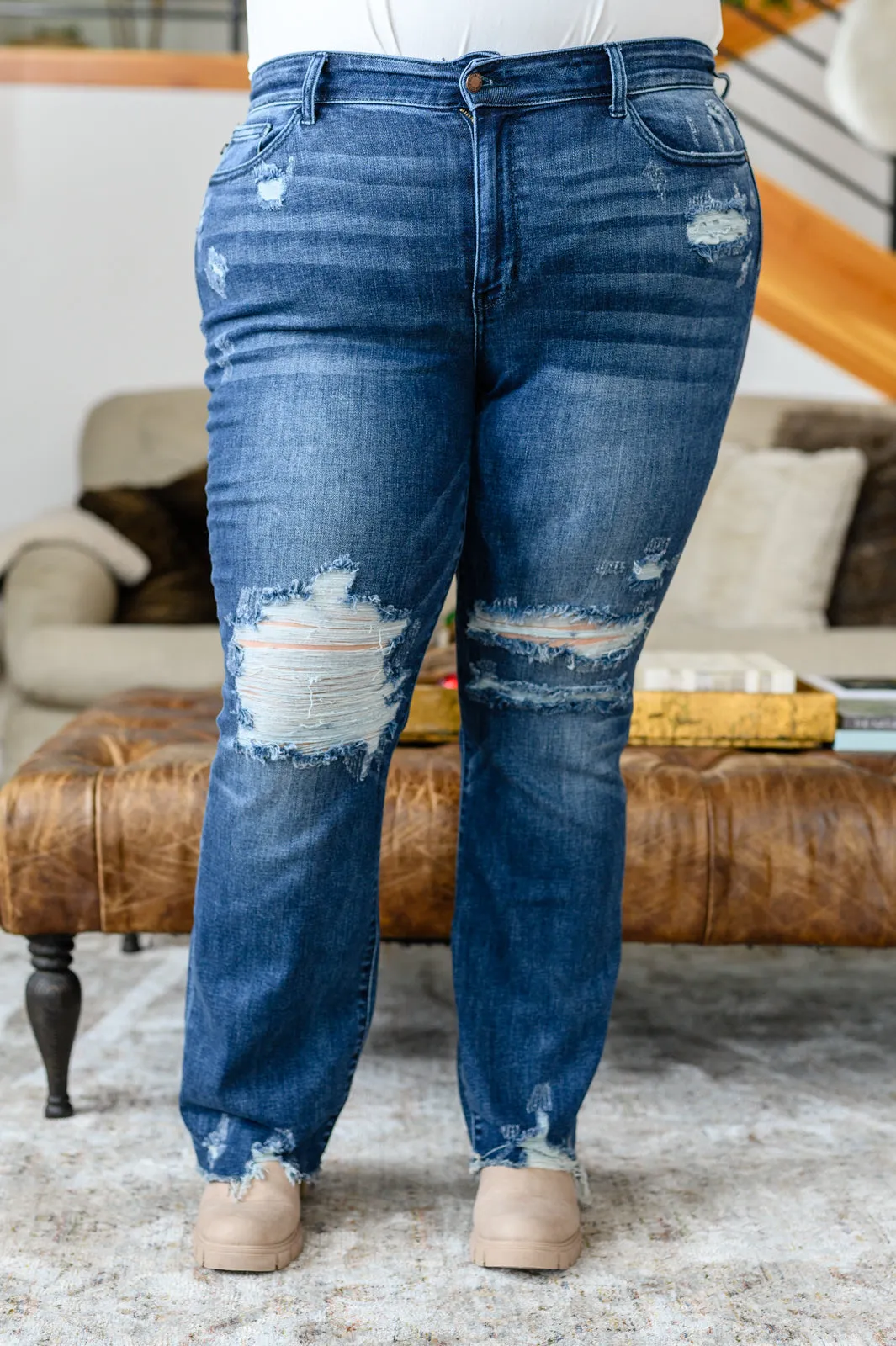 Christine High Contrast Slim Bootcut Destroyed Jeans by Judy Blue