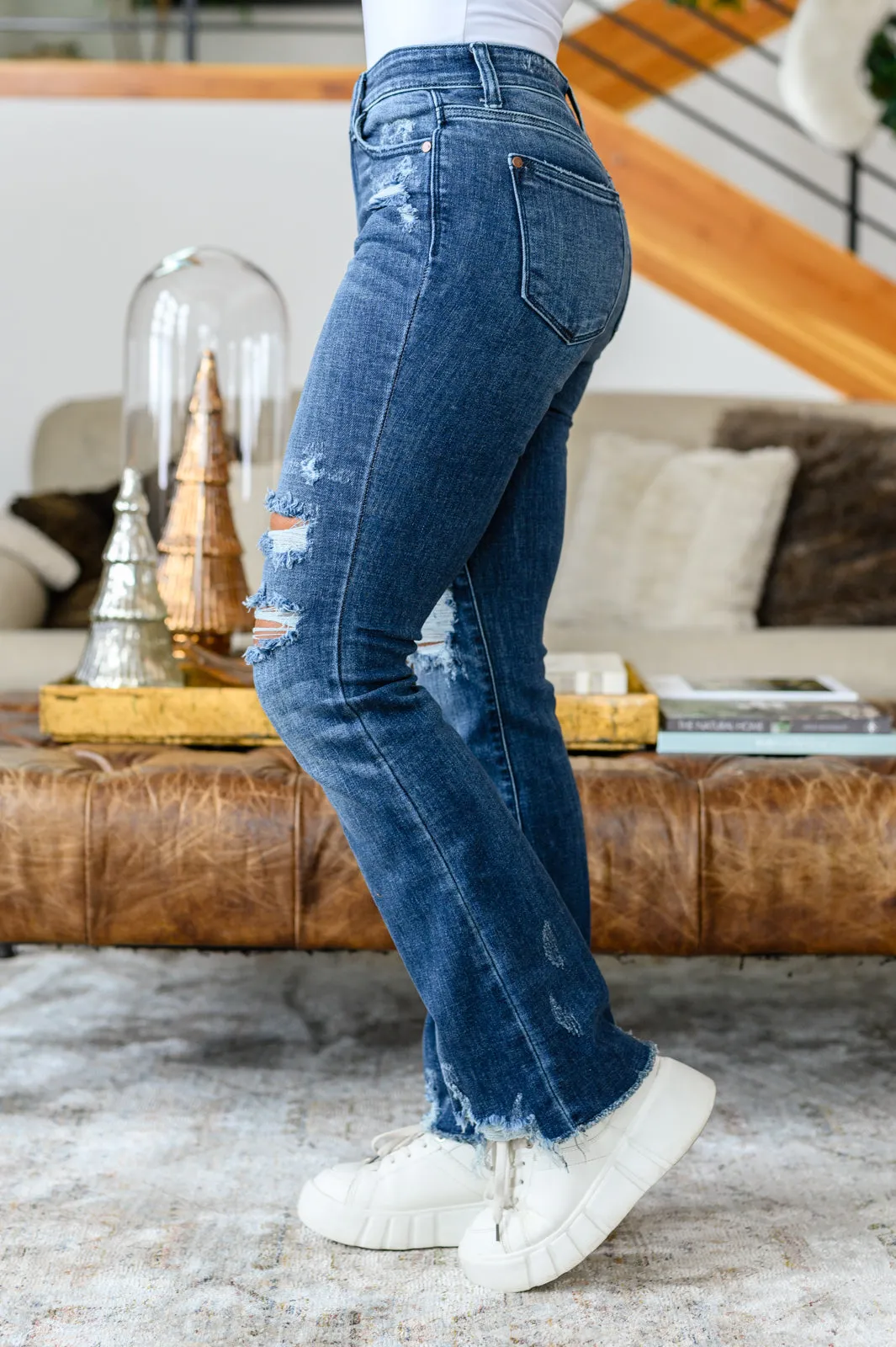 Christine High Contrast Slim Bootcut Destroyed Jeans by Judy Blue