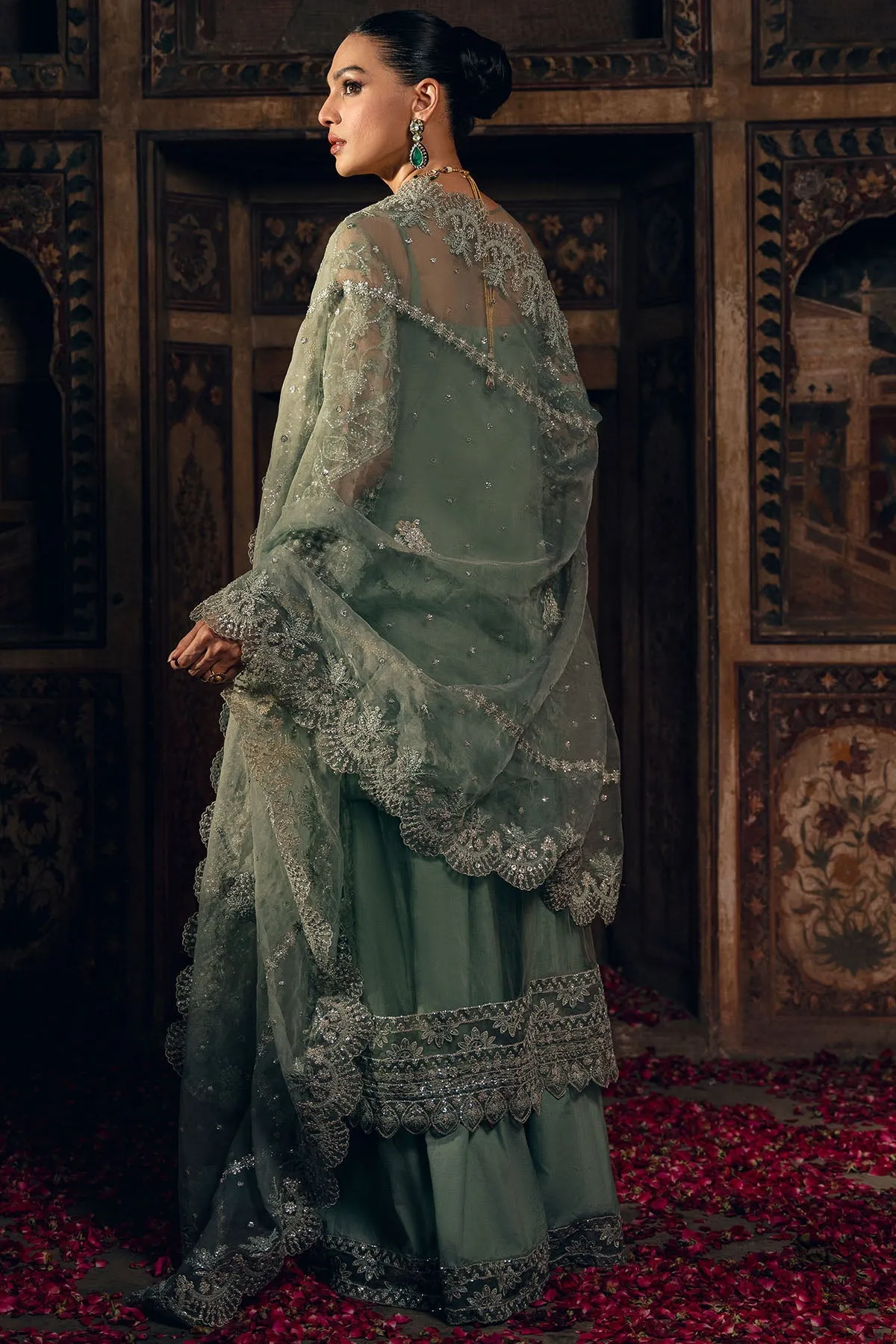 Classic Aqua Green Heavily Embroidered Silk Net Pakistani Wedding Wear