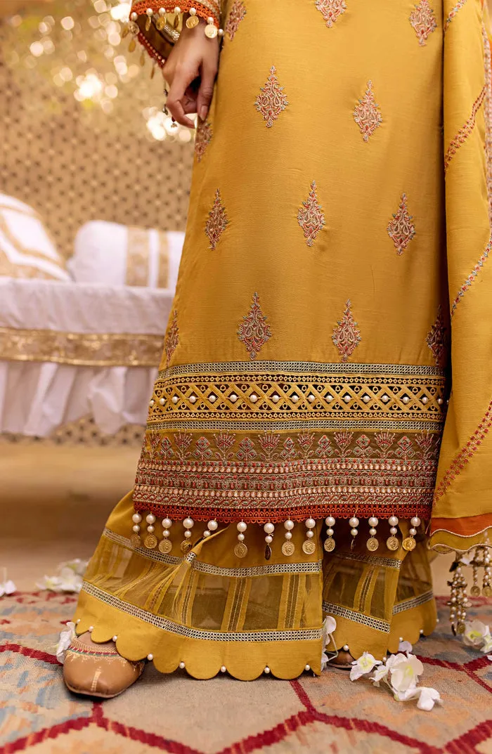 Classic Yellow Embroidered Pakistani Salwar Kameez Dupatta Party Dress