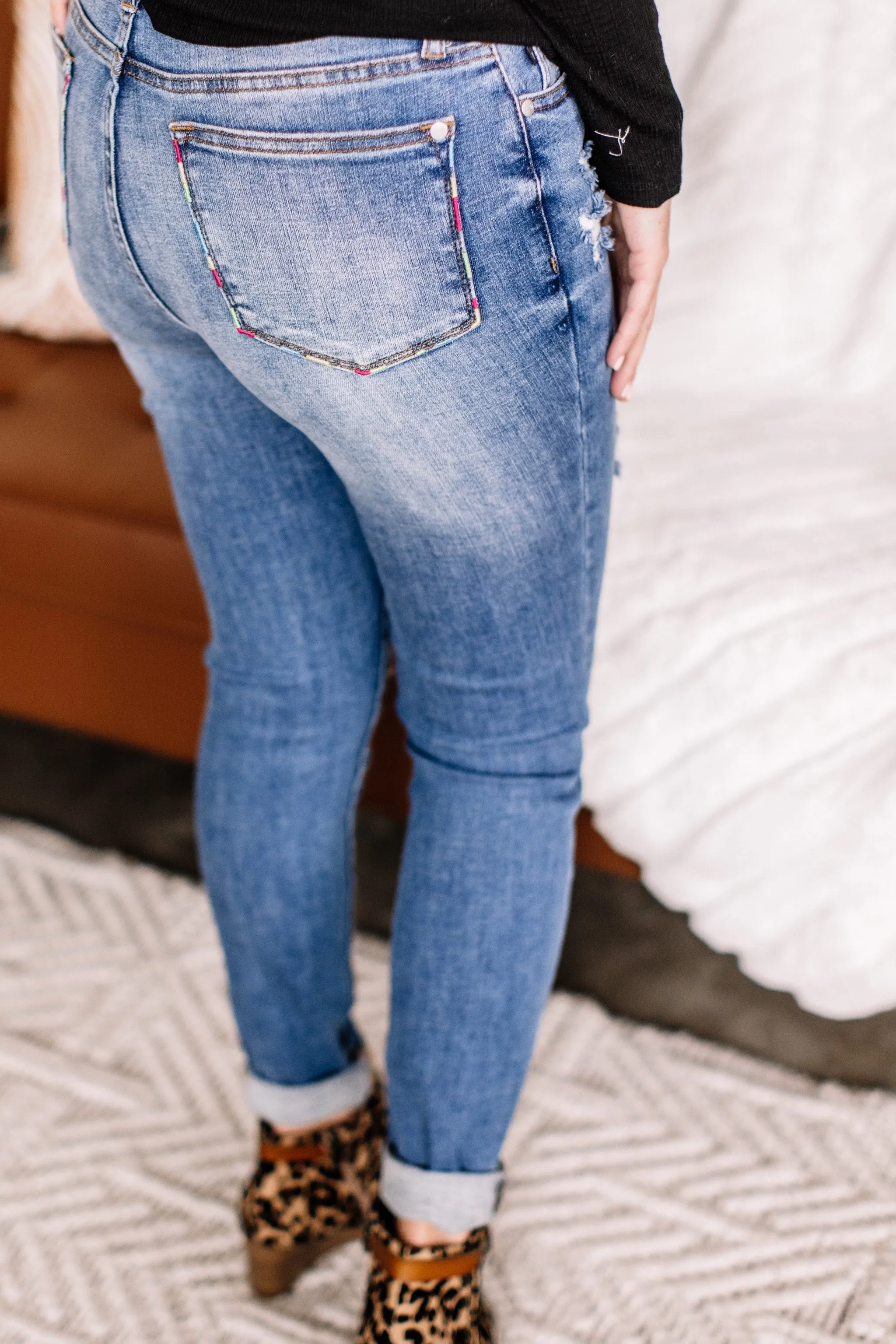 Colors Of The World Embroidered Pocket Skinny Judy Blue Jeans