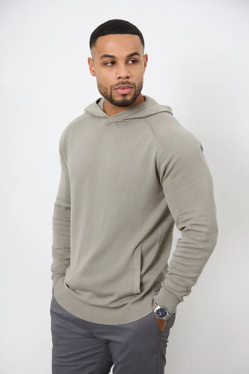 Cotton Knitted Hoodie in Soft Khaki