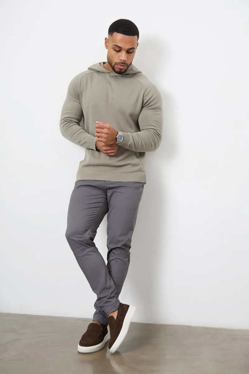 Cotton Knitted Hoodie in Soft Khaki