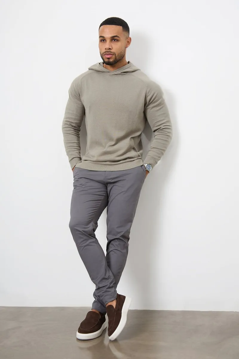 Cotton Knitted Hoodie in Soft Khaki