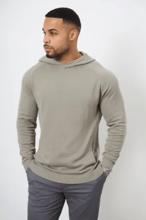 Cotton Knitted Hoodie in Soft Khaki