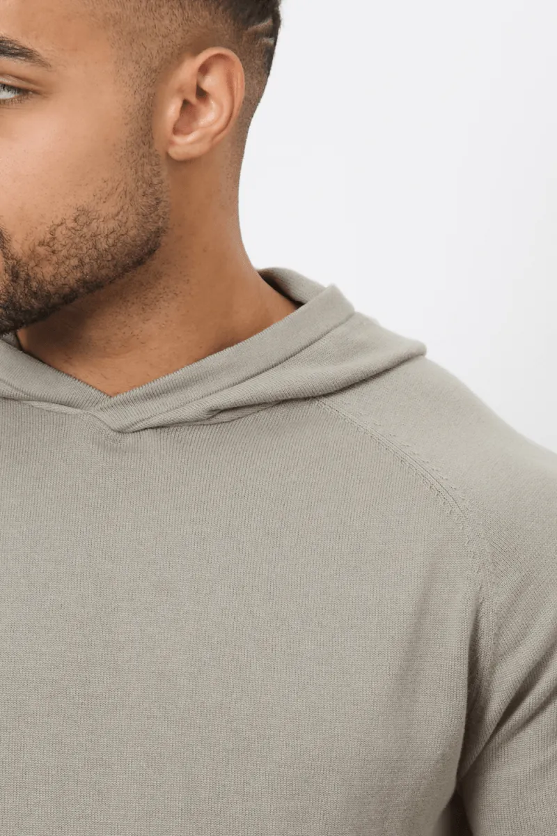 Cotton Knitted Hoodie in Soft Khaki