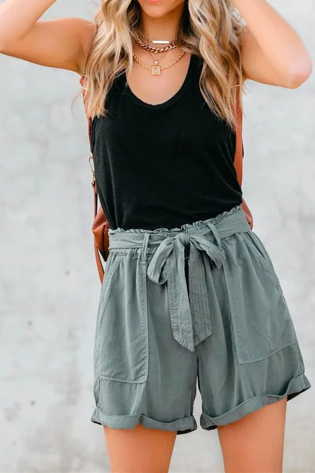 Denna Pocketed Cargo Shorts - Dark Sage Green