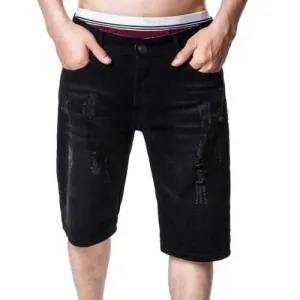 Destroyed Panel Zip Fly Casual Shorts - Black L