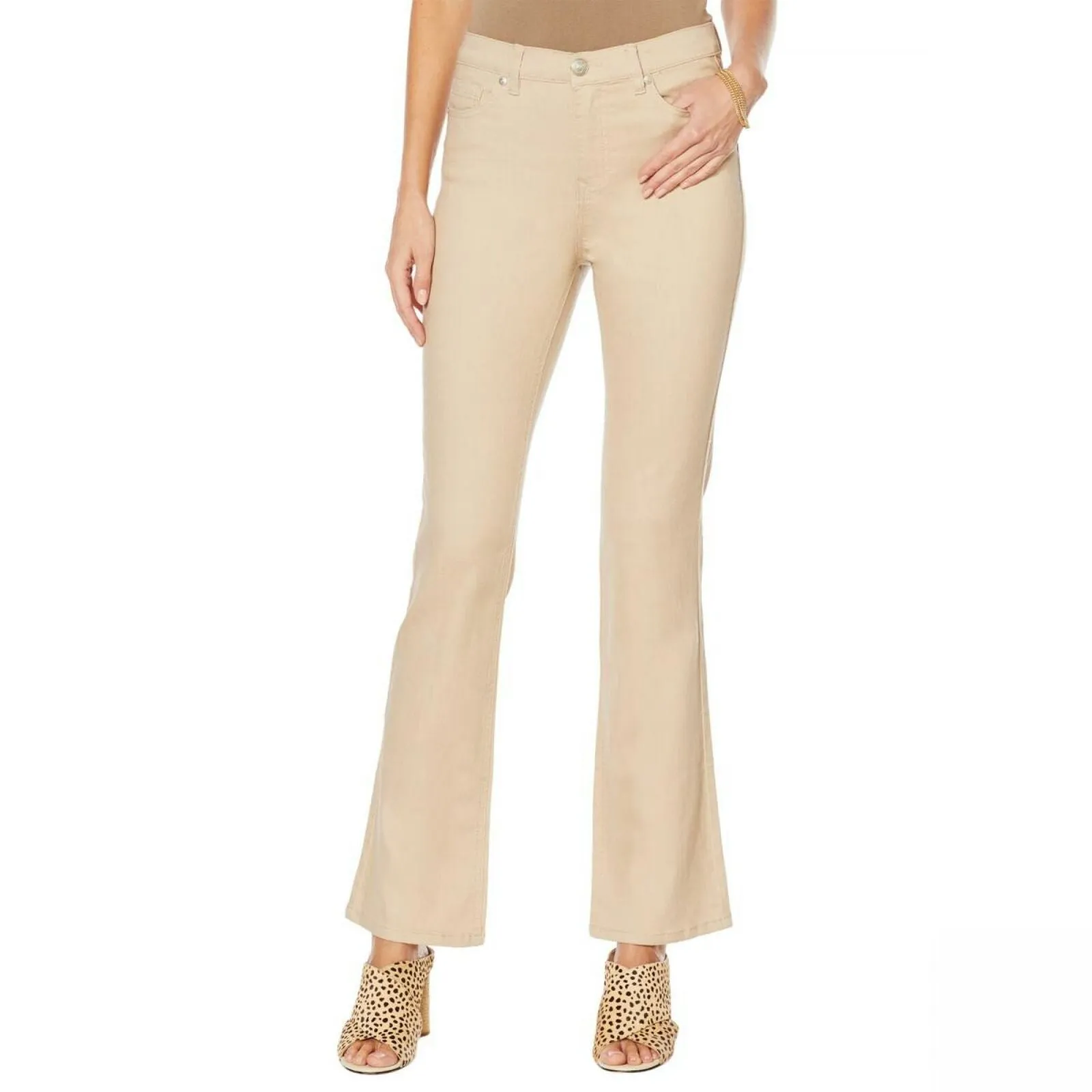 DG2 by Diane Gilman Women's Classic Stretch Boot Cut Jeans Sand Petite 18W