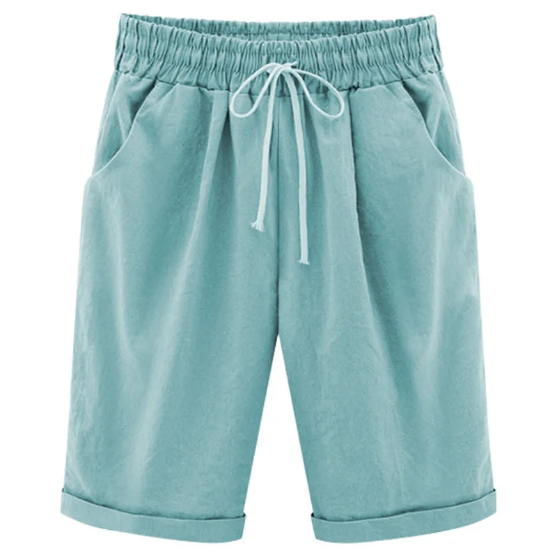 Elastic Waistband Lace Up Bermuda Beach Shorts for Women