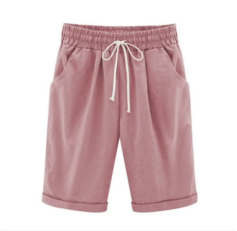 Elastic Waistband Lace Up Bermuda Beach Shorts for Women
