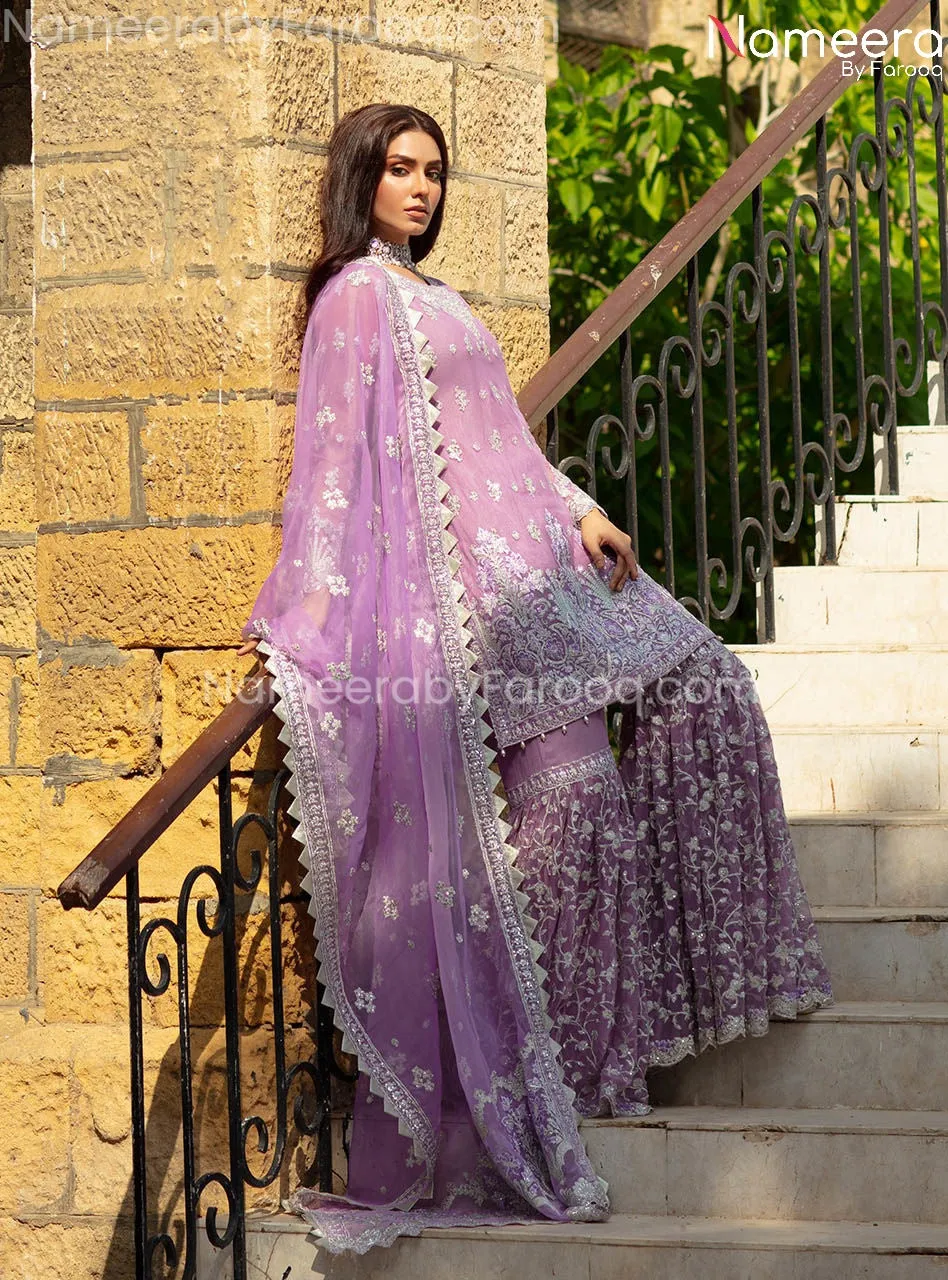 Elegant Gown Dress Pakistani In Lavender Color #PF229