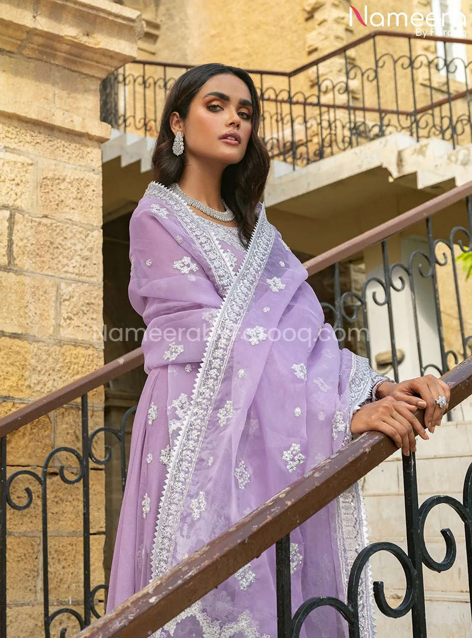 Elegant Gown Dress Pakistani In Lavender Color #PF229