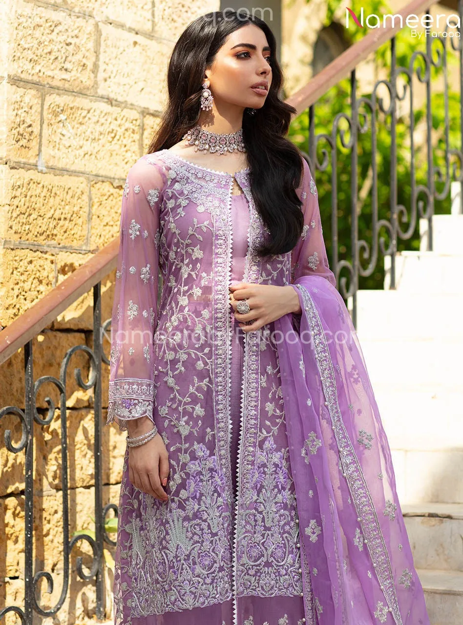 Elegant Gown Dress Pakistani In Lavender Color #PF229