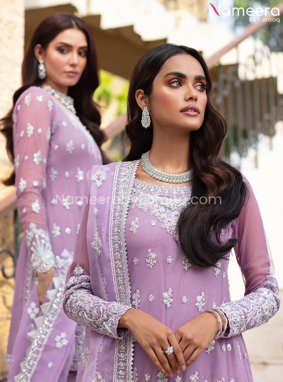 Elegant Gown Dress Pakistani In Lavender Color #PF229