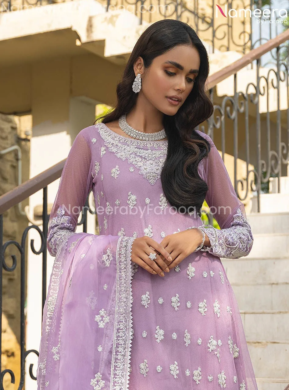 Elegant Gown Dress Pakistani In Lavender Color #PF229
