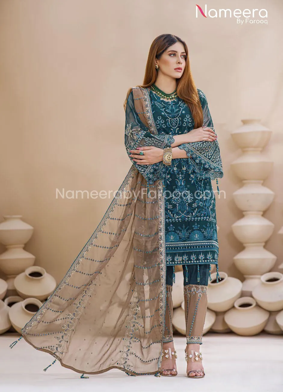 Elegant Green Pakistani Dress By Designer 2021 #PF214