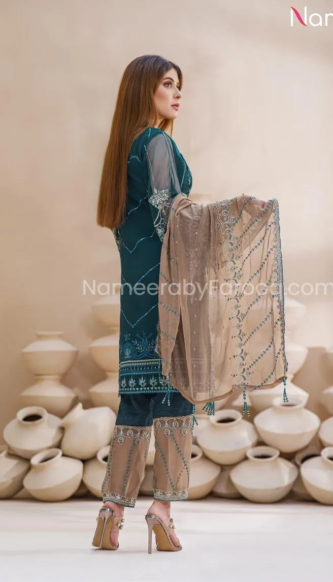 Elegant Green Pakistani Dress By Designer 2021 #PF214