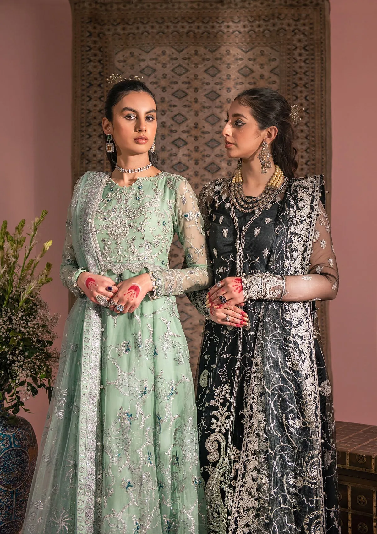Embellished Pakistani Wedding Dress in Black Color