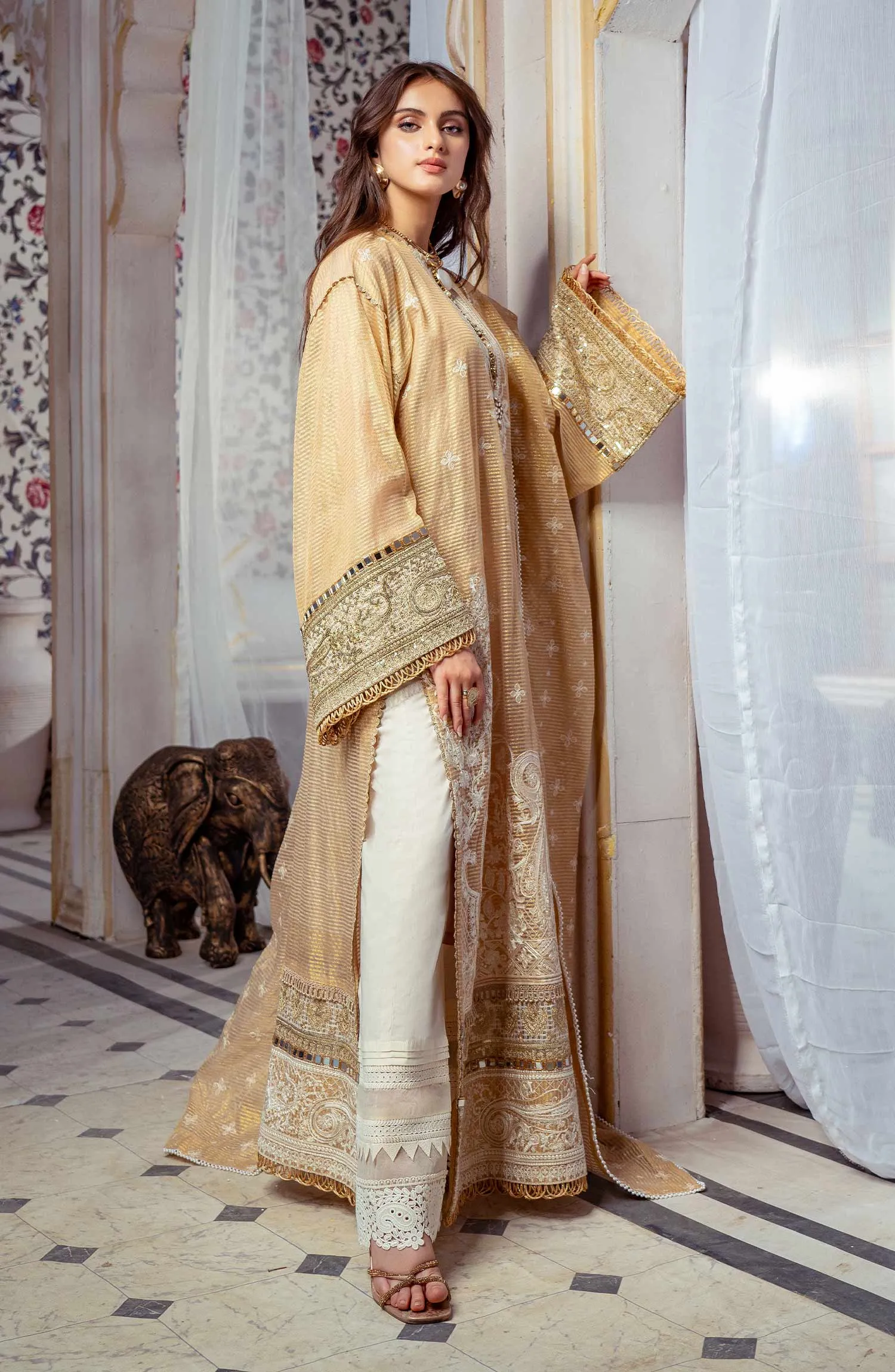 Embroidered Mesuri Pakistani Salwar Kameez Trouser Dupatta