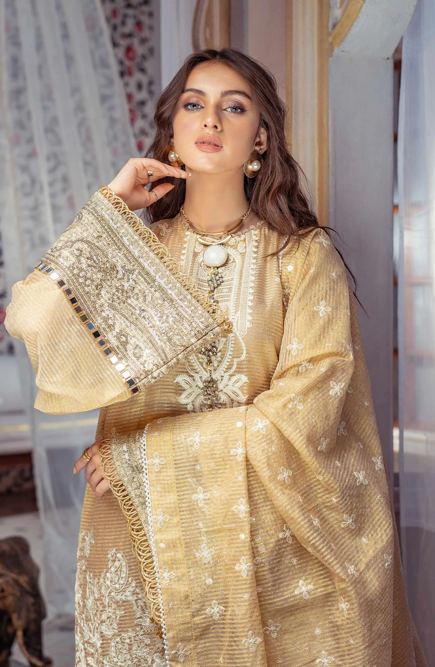 Embroidered Mesuri Pakistani Salwar Kameez Trouser Dupatta