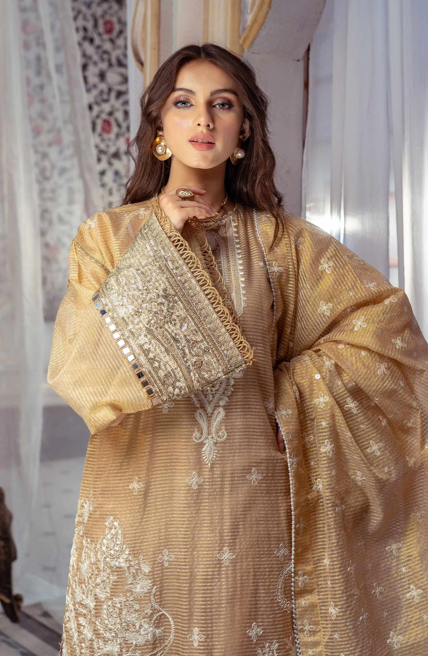 Embroidered Mesuri Pakistani Salwar Kameez Trouser Dupatta