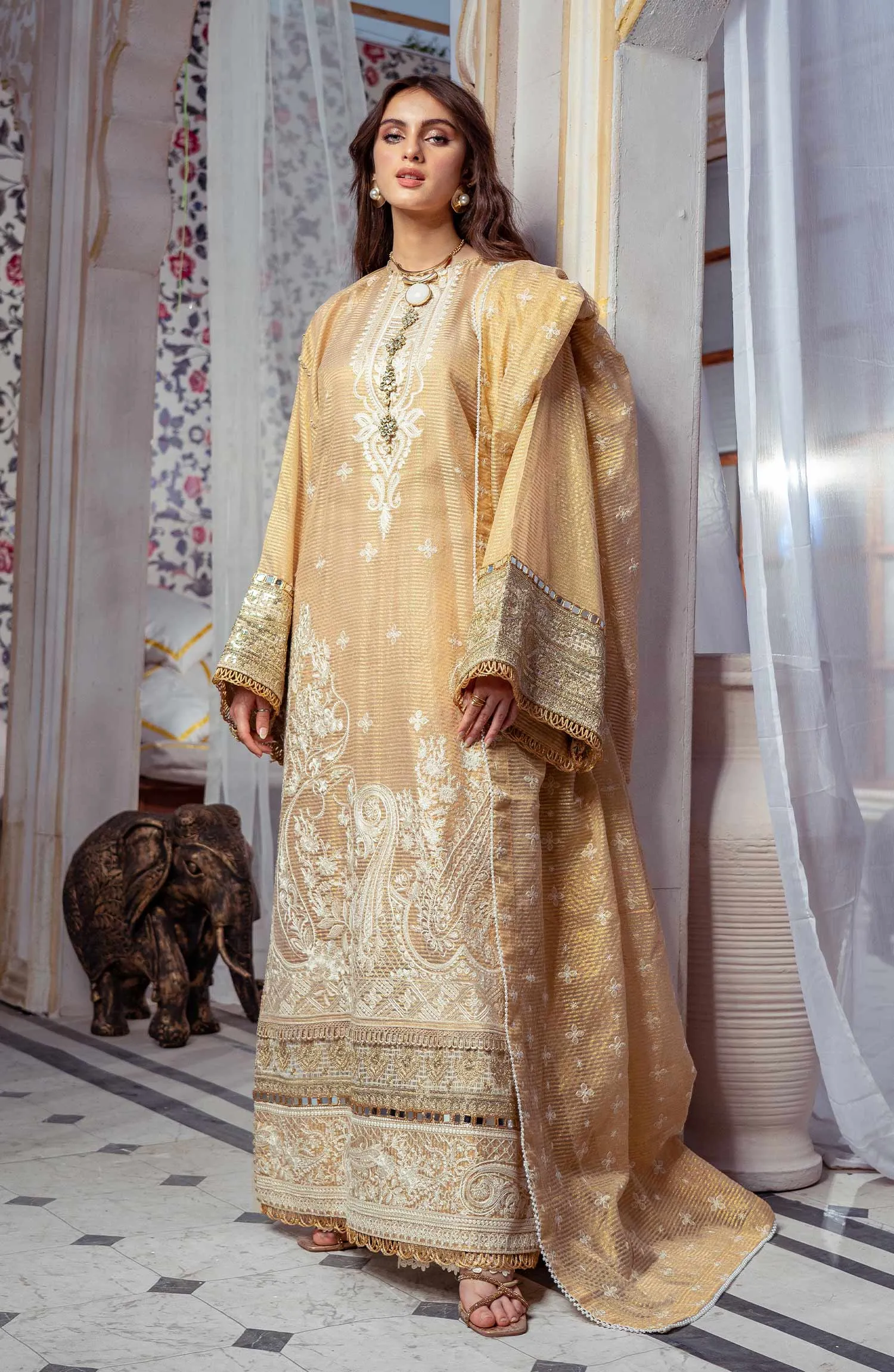 Embroidered Mesuri Pakistani Salwar Kameez Trouser Dupatta