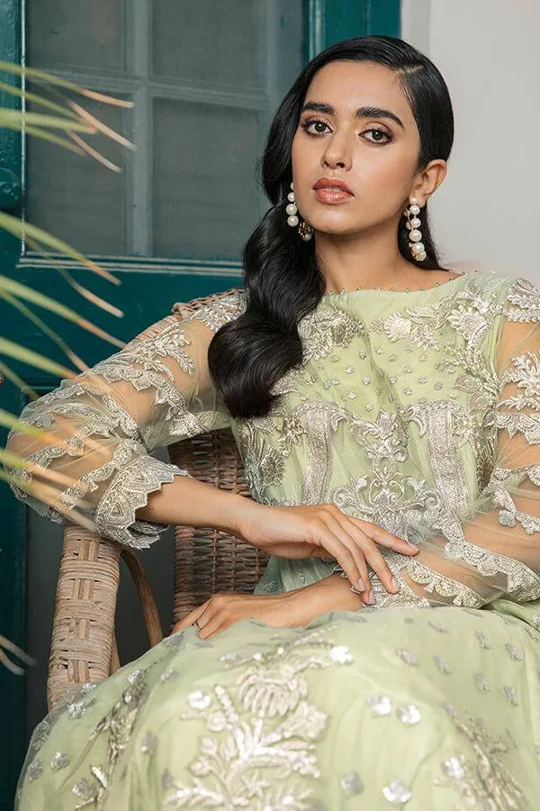 Embroidered Pakistani Party Dress In Pista Color #PF133