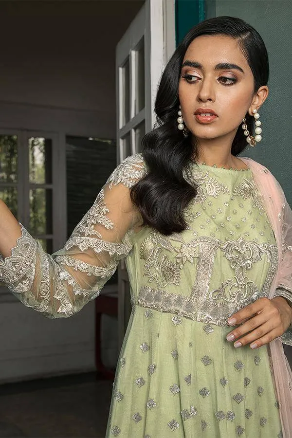 Embroidered Pakistani Party Dress In Pista Color #PF133