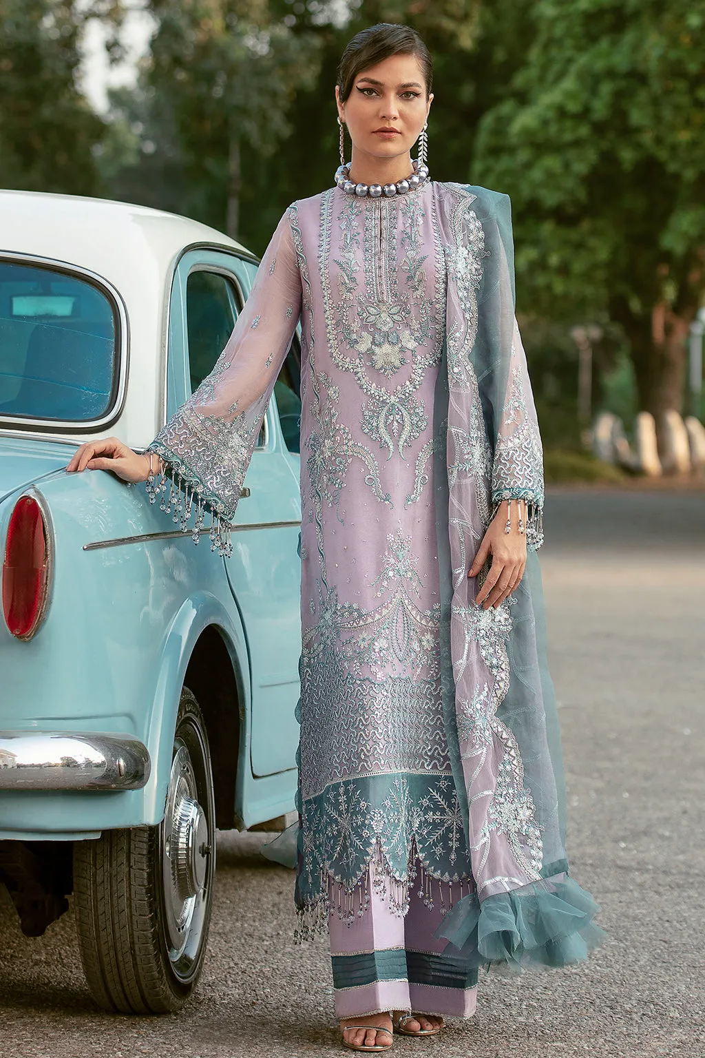 Embroidered Salwar Kameez in Lavender Shade #PF448