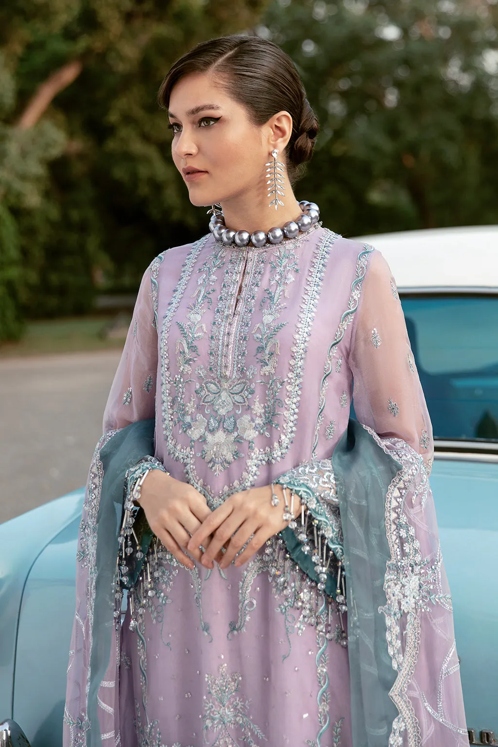 Embroidered Salwar Kameez in Lavender Shade #PF448
