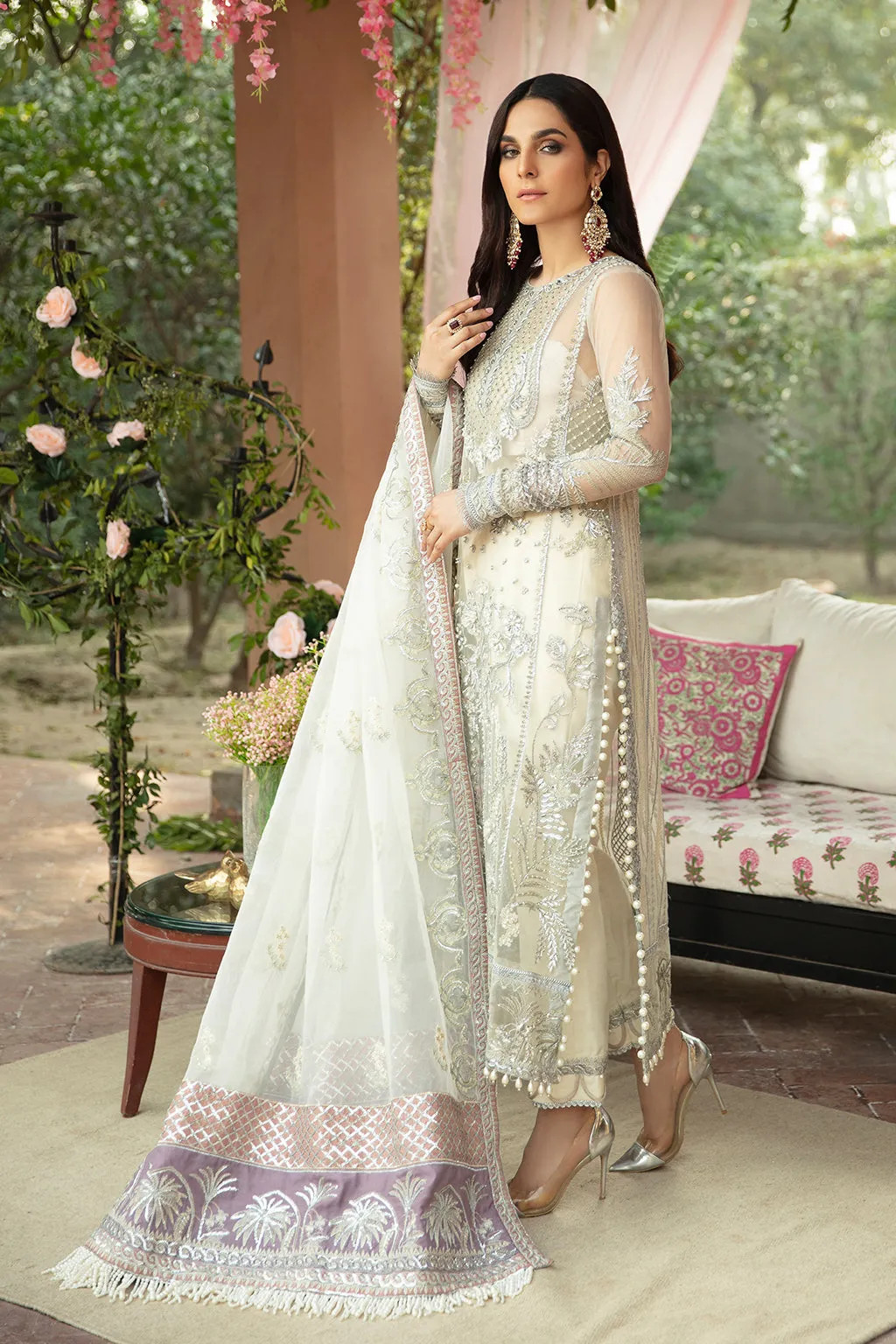 Ethereal White Embroidered Pakistani Wedding Dress Kameez Trousers