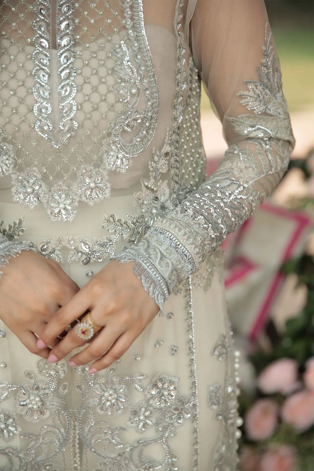 Ethereal White Embroidered Pakistani Wedding Dress Kameez Trousers