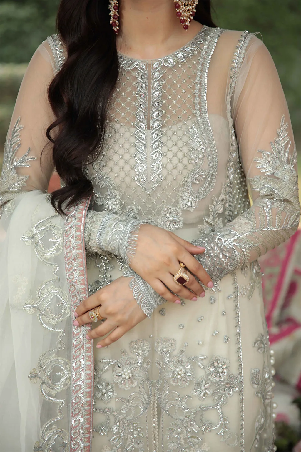 Ethereal White Embroidered Pakistani Wedding Dress Kameez Trousers