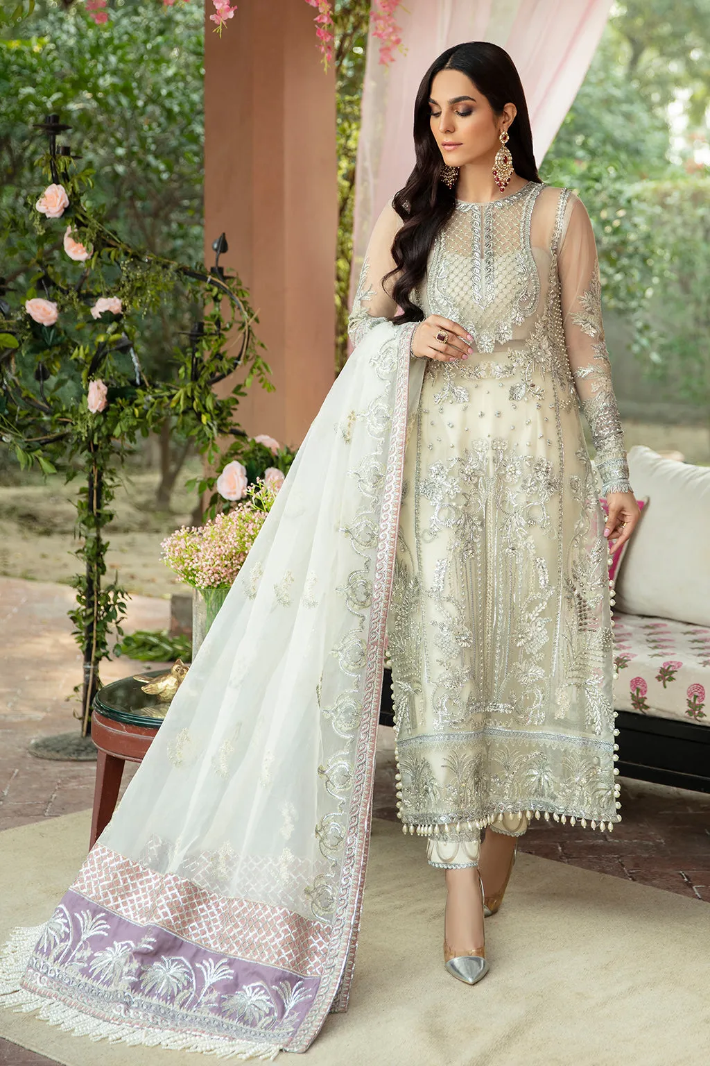 Ethereal White Embroidered Pakistani Wedding Dress Kameez Trousers