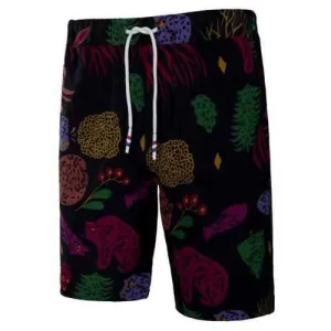 Ethnic Colorful Tree Animal Print Beach Shorts - Black L
