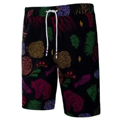 Ethnic Colorful Tree Animal Print Beach Shorts - Black L