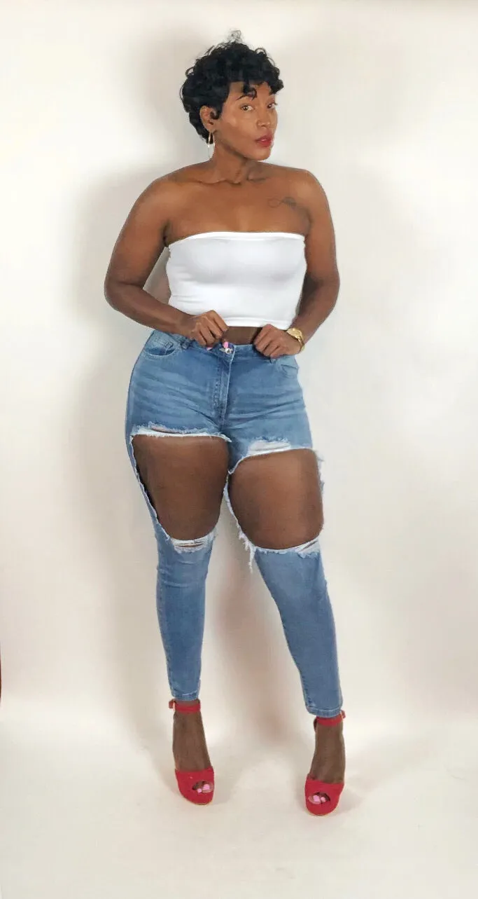 Extreme Distressed High Waist Skinny Jeans