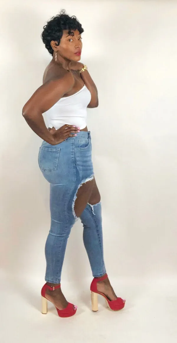 Extreme Distressed High Waist Skinny Jeans
