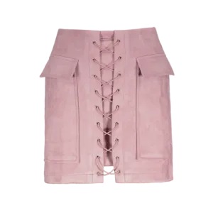Faux Suede Mini Skirt With Pockets - Pink M