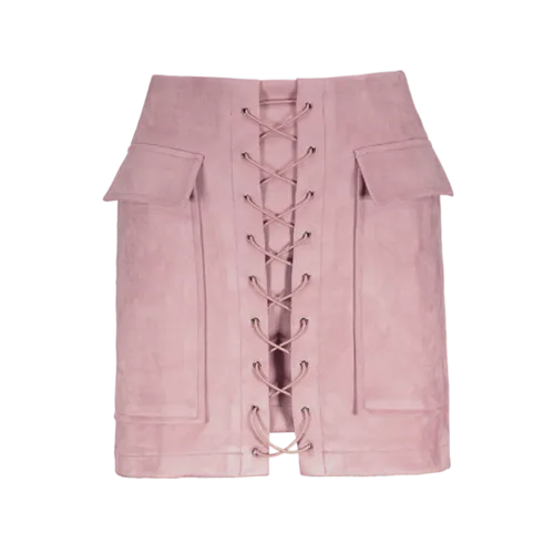 Faux Suede Mini Skirt With Pockets - Pink M