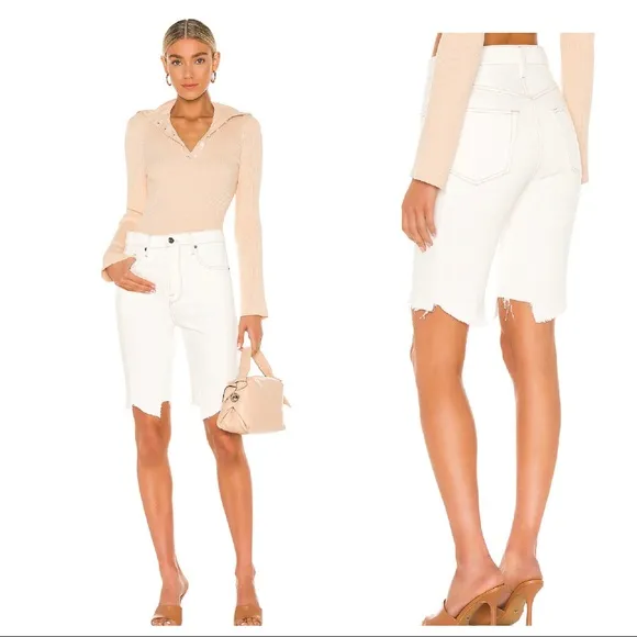 Frame La Vintage Bermuda long denim white shorts