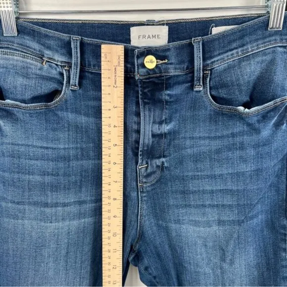 FRAME Le High Straight Raw Hem Distressed Stallion Rips Skinny Jeans Size 32